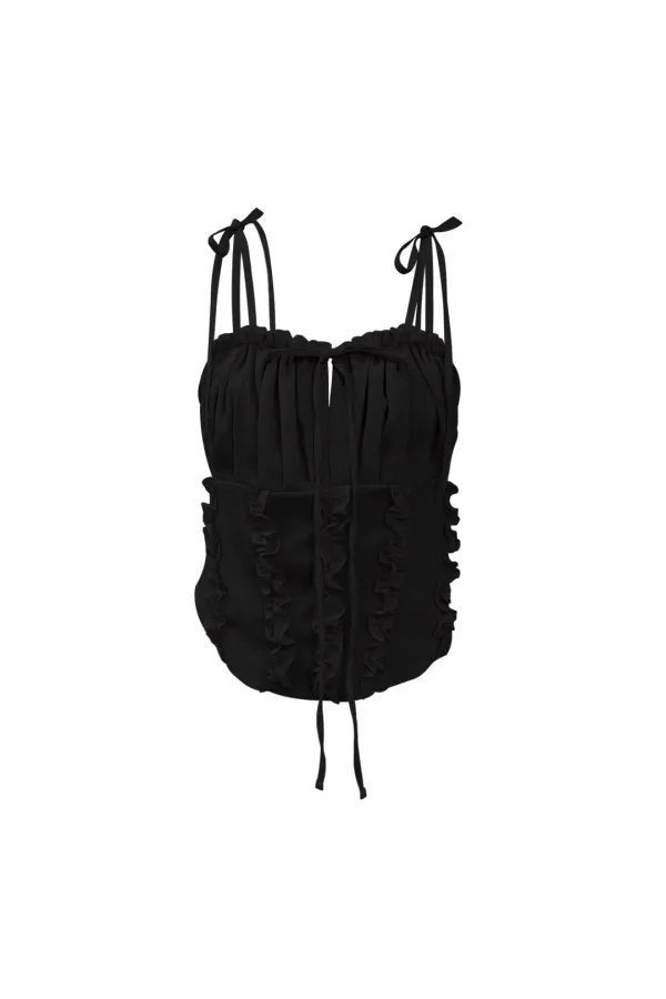 REVE CORSET SMOCKED TOP / BLACK