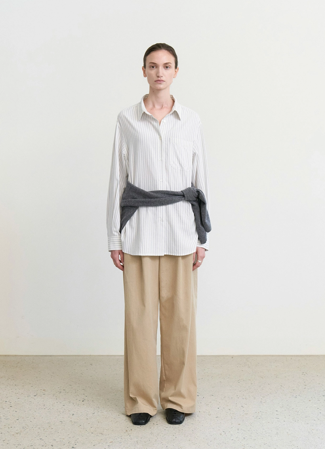 스텝어라운드 [1차] Cotton wide relaxed pants_BEIGE 상품 이미지 2