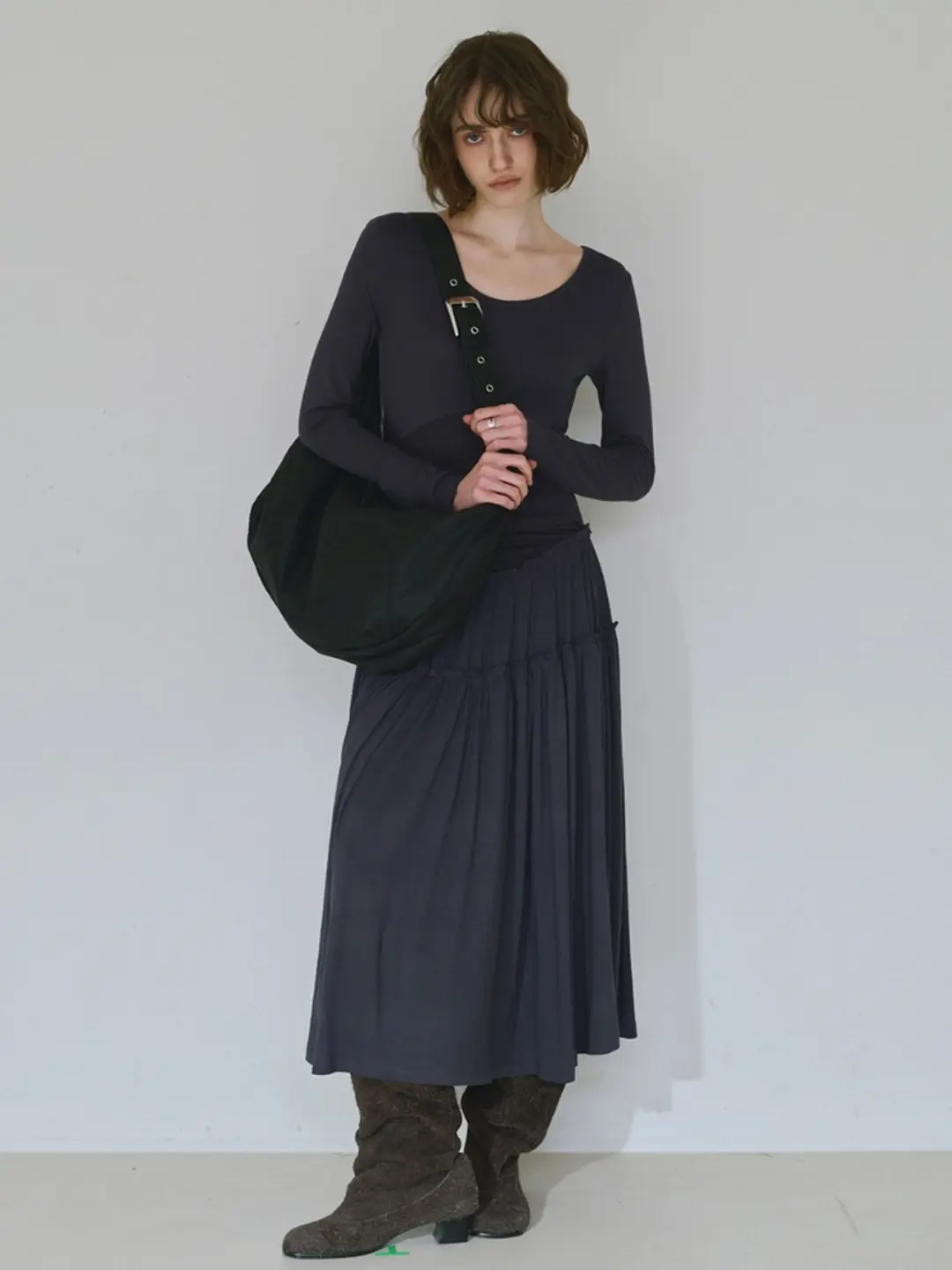 밀로 우먼 Jersey Shirring Maxi Dress [Charcoal] 상품 이미지 1