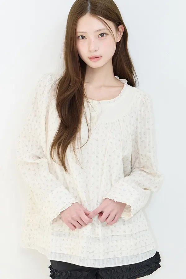 코티지 프릴 블라우스 아이보리