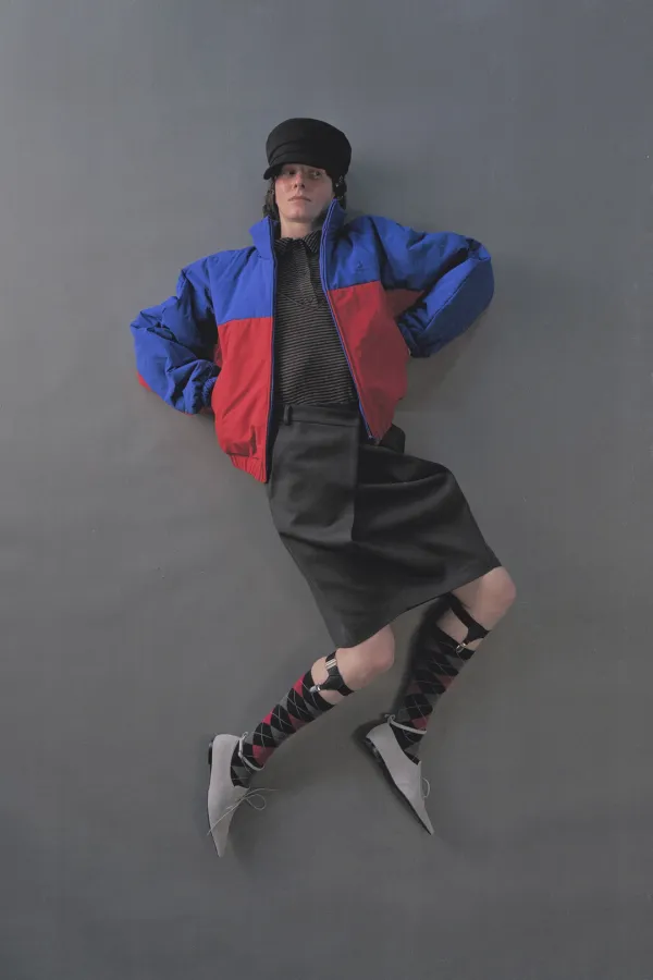 PF26 GRAY FOLDED TUCK SKIRT