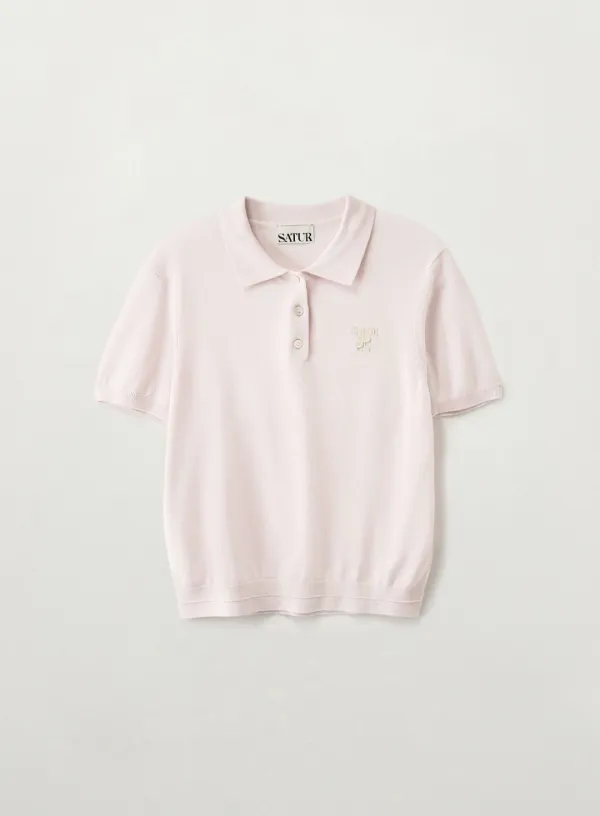 (W) Classic Collar Half Knit - Pink