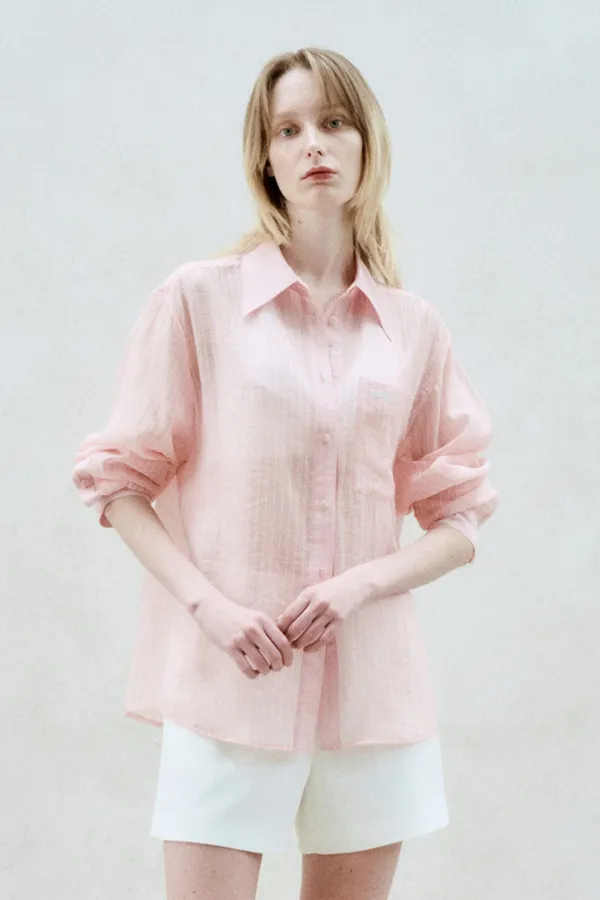 STRIPED SHEER SHIRTS PEACH