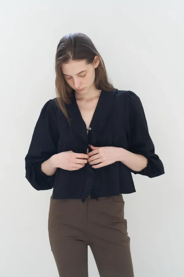 French blouse ( Ivory / Black )