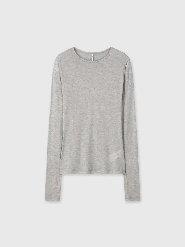 (W) WOOL TENCEL PINTUCK LONG SLEEVE_ BROWN MELANGE