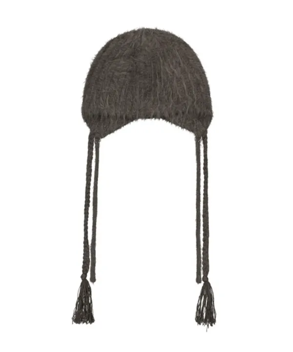 Double Strap Angora Beanie / Stone Brown