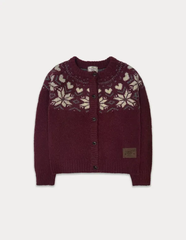 Heart Alpaca Nordic Cardigan - Burgundy