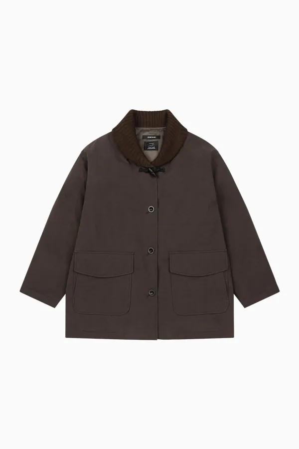 KNIT SHAWL COLLAR JACKET, BROWN