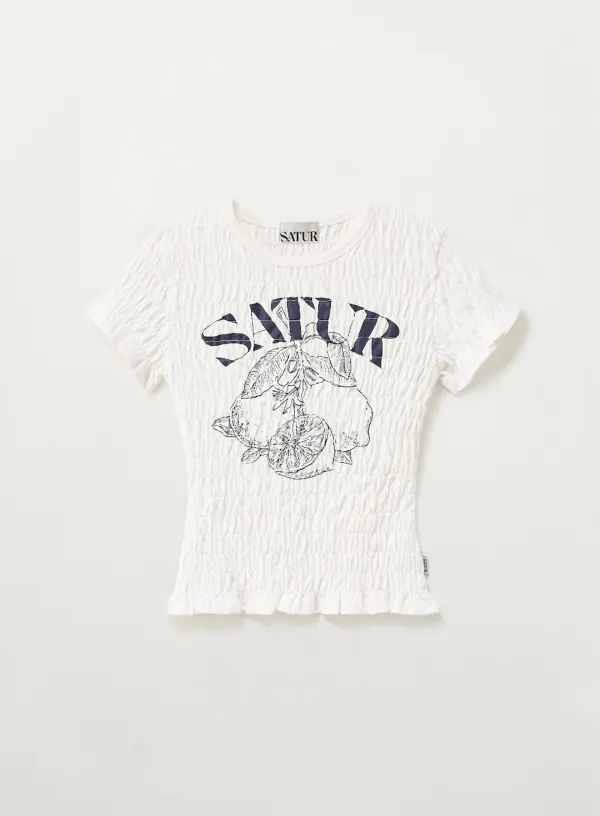 (W) Citron Smocked T-shirt - White