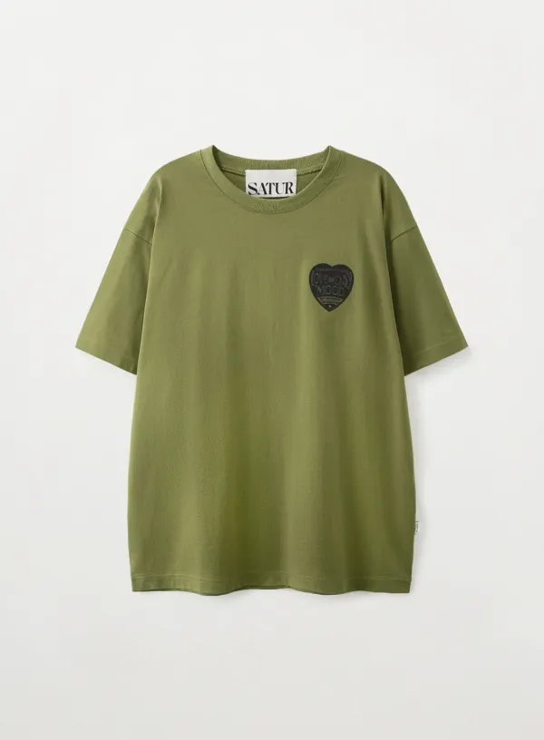 Saturday Mood Small Graphic T-Shirt - Khaki