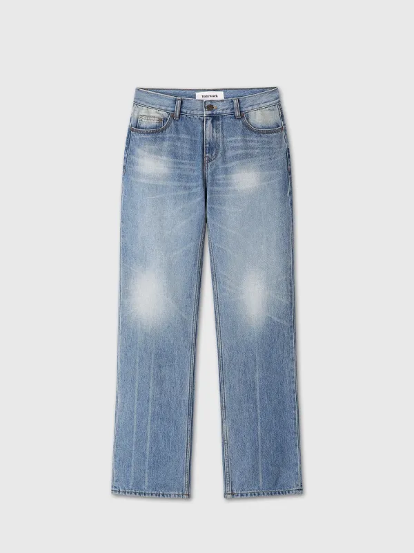 (W) LOW-RISED STRAIGHT CLASSIC DENIM PANTS_ WASHED BLUE