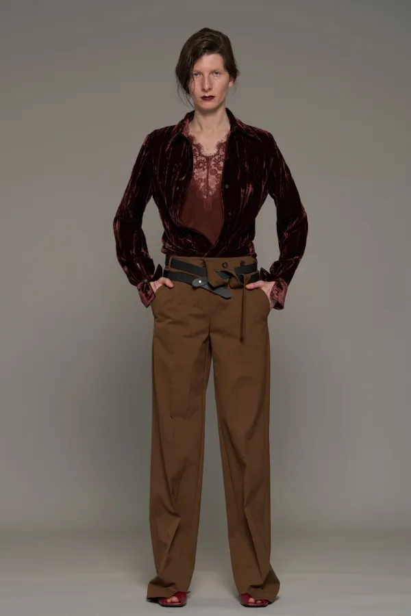 FW26 BROWN VELVET WRINKLE LAYERED SHIRT