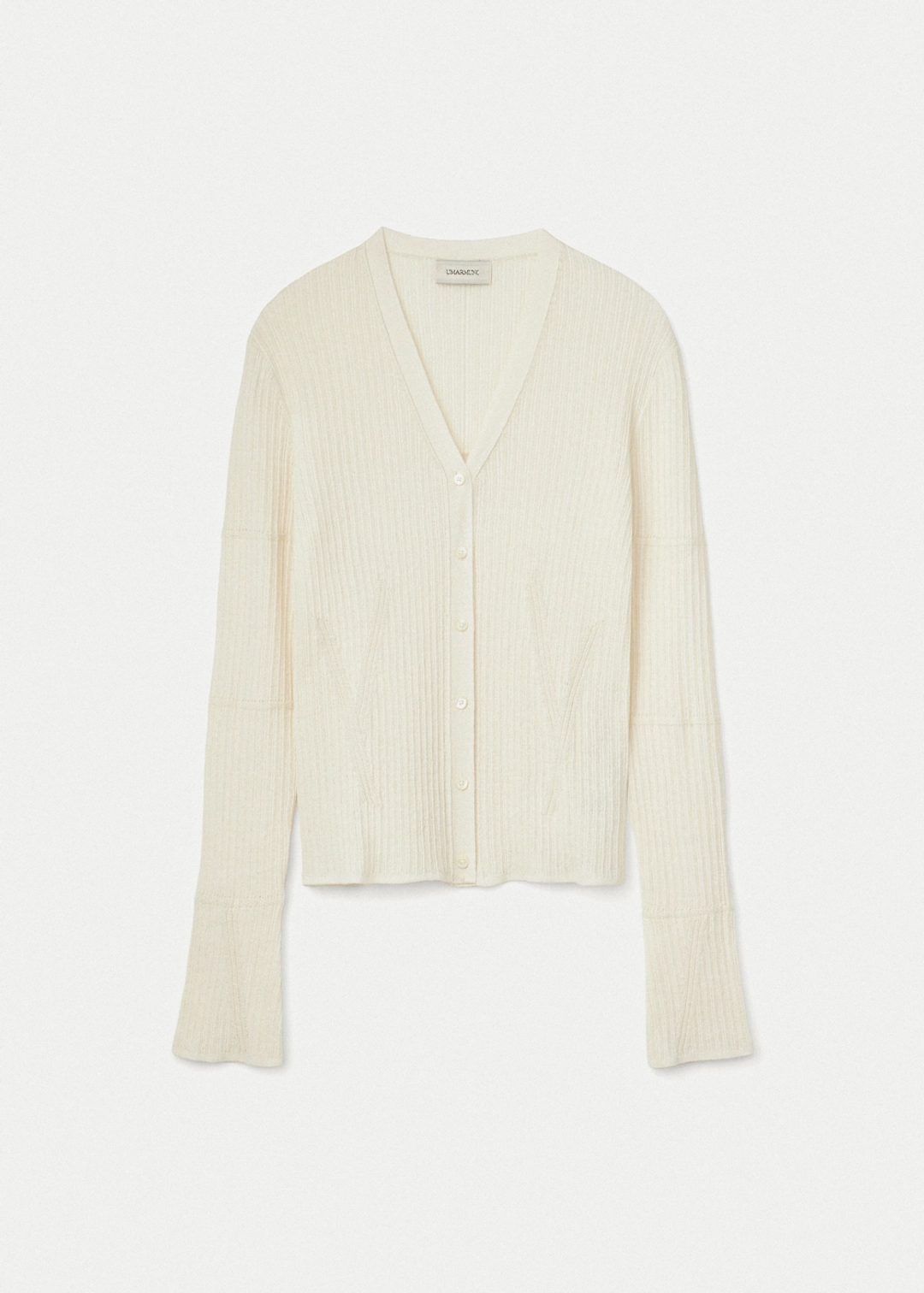 우마뭉 Linen Cotton Ribbed V Neck Cardigan_Vanilla 상품 이미지 1