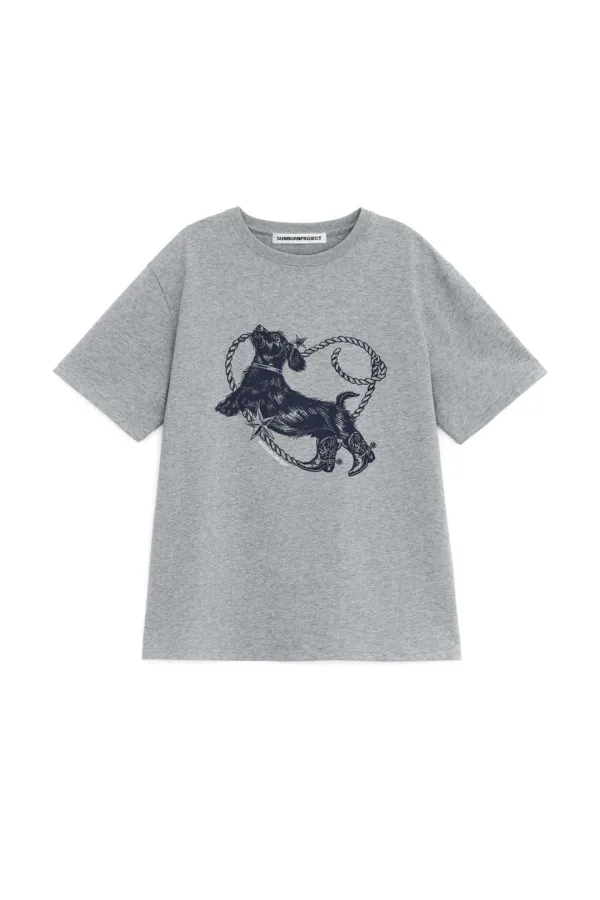 HEART DOG OVERFIT T-SHIRT, MELANGE GRAY