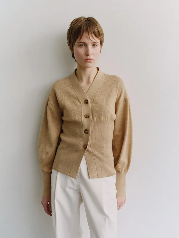 TIS COTTON CASHMERE V-NECK KNIT CARDIGAN_BEIGE