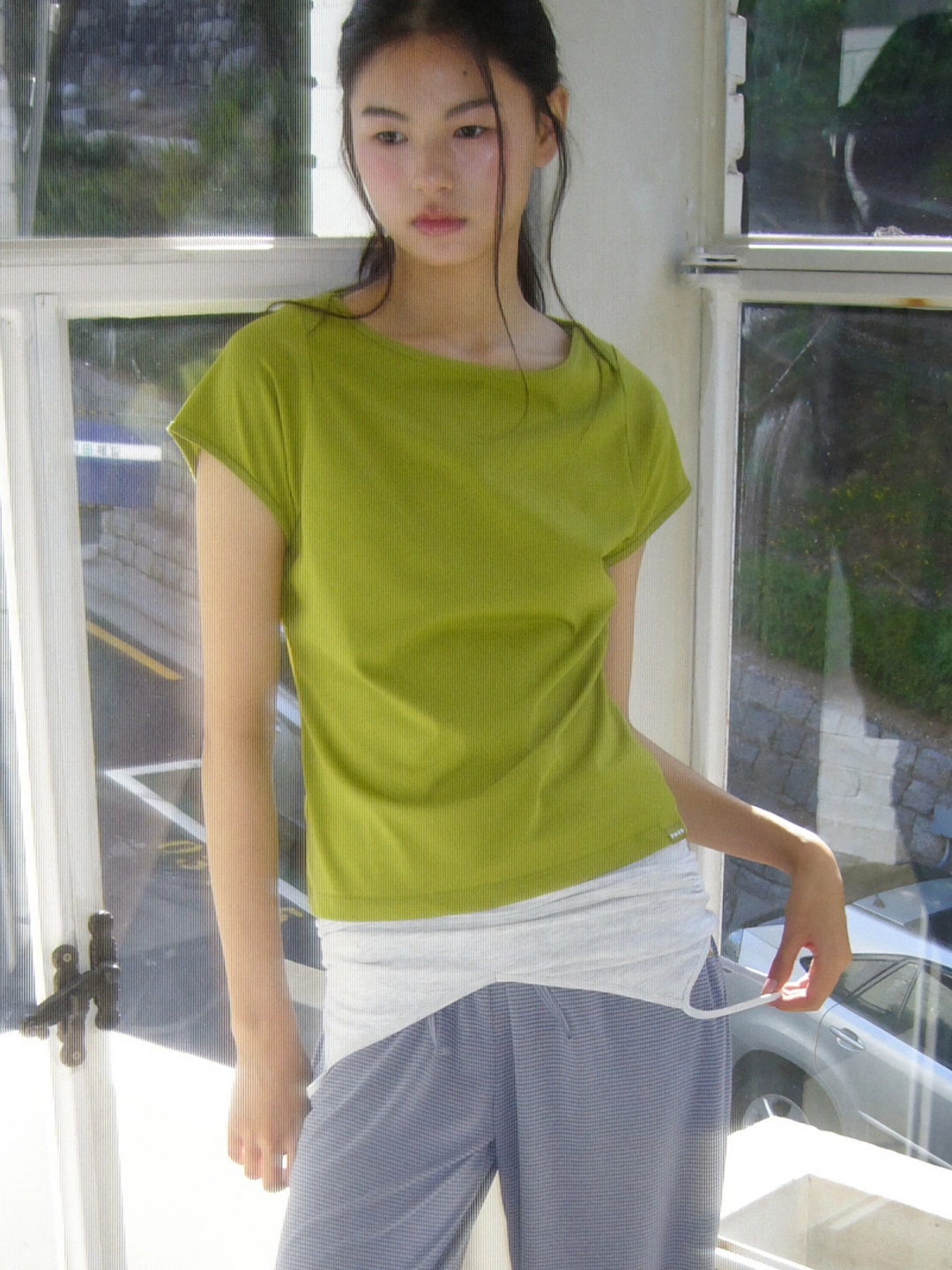 포에브 Solid Boat-neck T-Shirt - Olive Green 상품 이미지 1