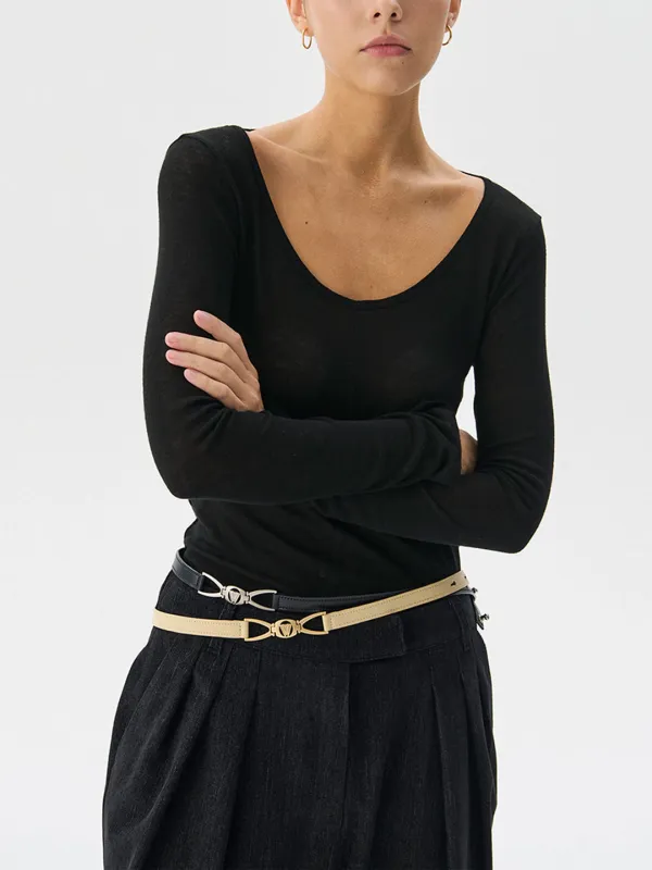 Vegan-leather Slim Belt_2colors