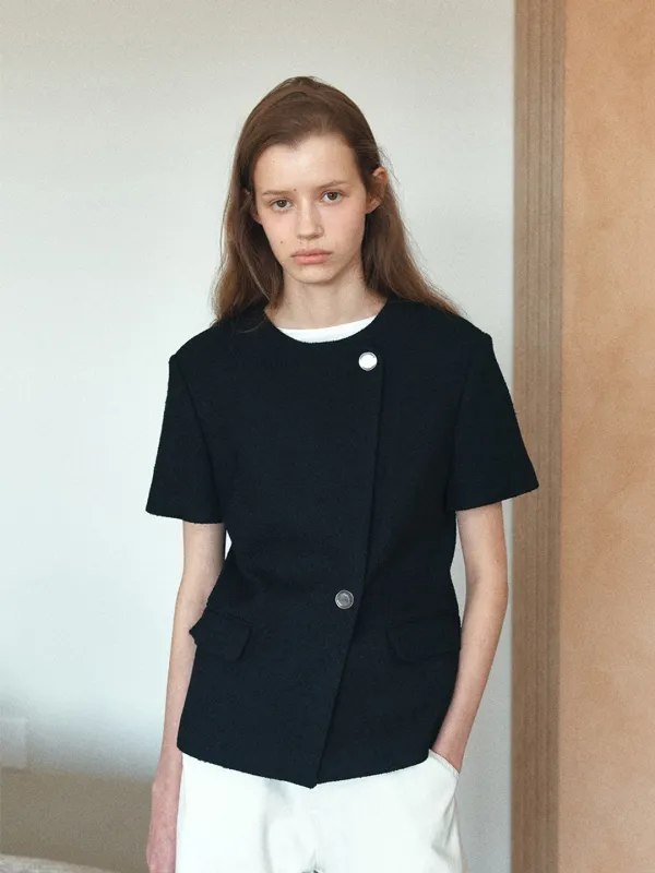 TIR ROUND NECK TWEED JACKET_BLACK