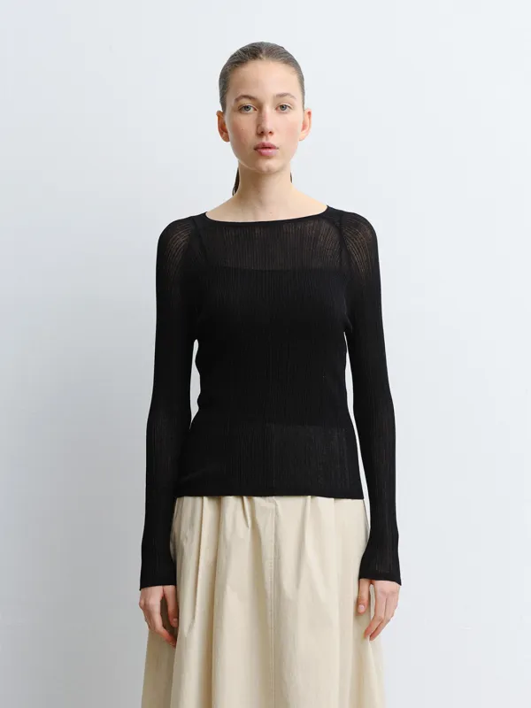 TVR RIBBED SILK KNIT TOP_BLACK