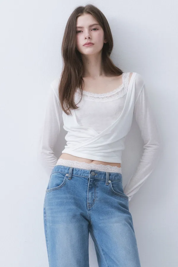 [RE-STOCK] [6월 2일 순차배송]AIRY 3 LAYER LACE WRAP TOP_TT6S206IV