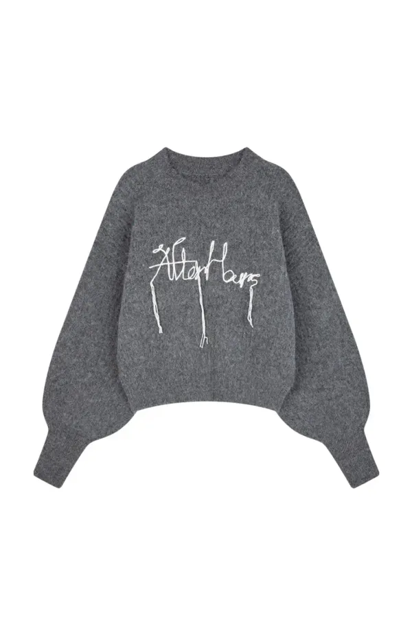 PUFF SLEEVE ALPACA KNIT TOP (MELANGE GREY)