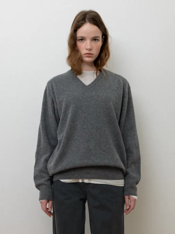 Miles wool v-neck knit_charcoal grey