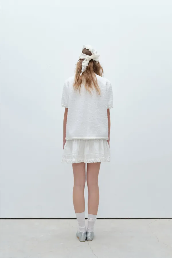OVERFIT TRIMMING HALF SLEEVE TWEED JACKET (WHITE)