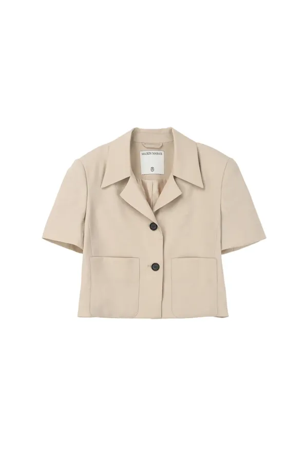Half Sleeve Crop Jacket, Light Beige