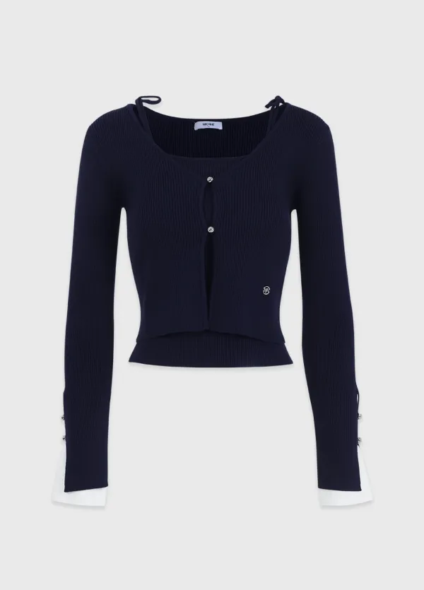  [44-120]  Raina Layered Cardigan-Sleeveless Setup  레이나 레이어드 가디건-슬리브리스 셋업 (가을-봄-데일리룩-페미닌룩-캐주얼룩-셋업-가디건-슬리브리스-골지-브이넥-세미크롭-콩단추-빅사이즈-자체제작) 
