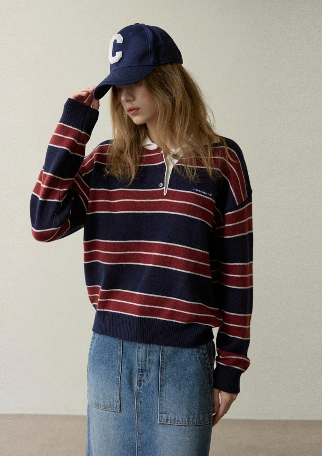 오픈도어 color stripes KNIT NAVY 상품 이미지 2
