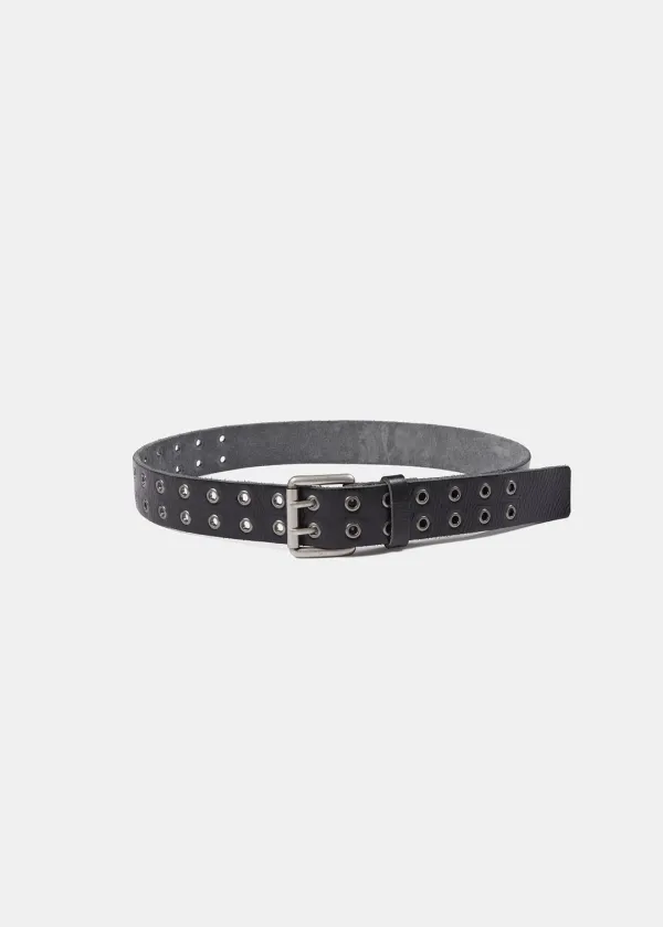 VINTAGE DOUBLE EYELET LEATHER BELT (BLACK)
