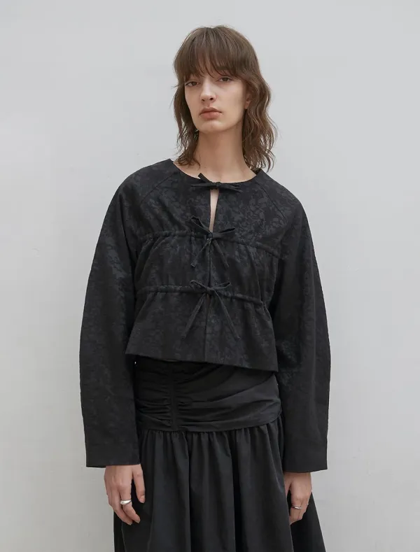 JACQUARD SHIRRING JACKET [BLACK]