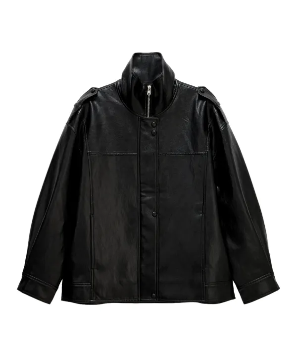 Oversized Jade Leather Jacket-Black