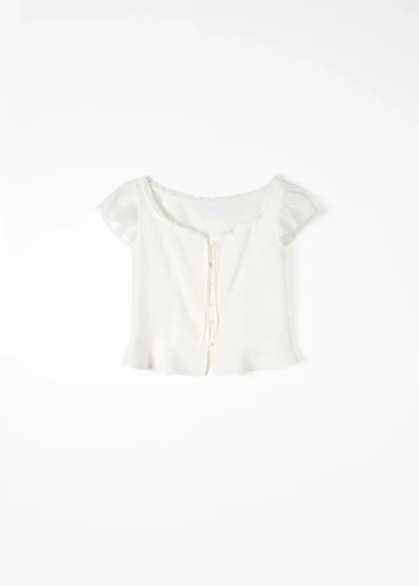 5TH Pearl Crinkled Blouse(White)