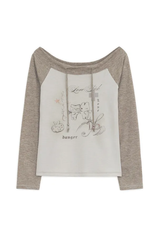 [5월 29일 출고] Love sick drawing off-shouler top (Brown)