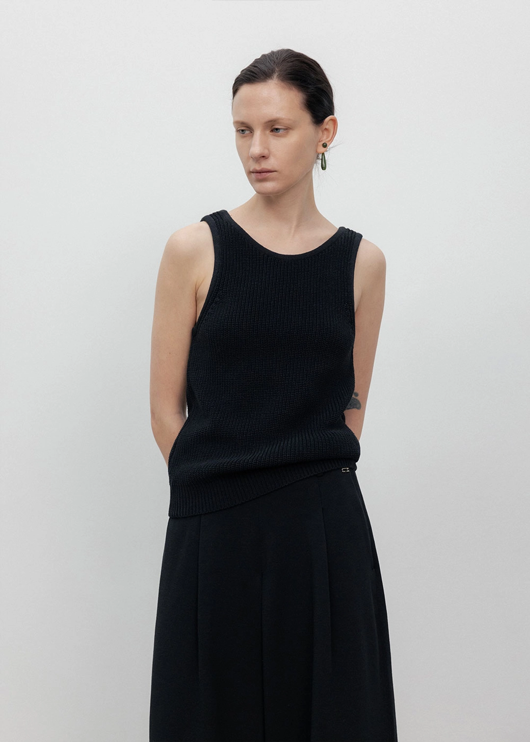 우마뭉 Korean paper yarn two way vest_Black 상품 이미지 2