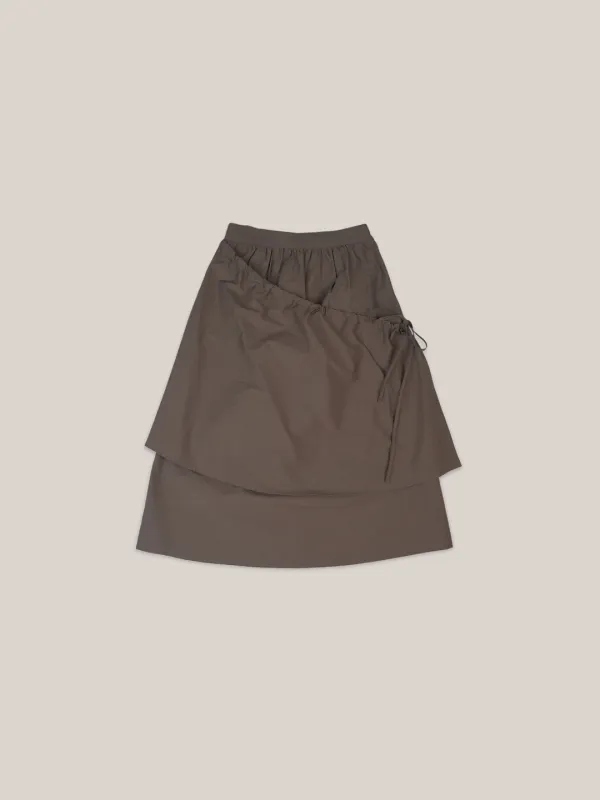 COTTON APRON  SKIRT  [ ASH BROWN ]