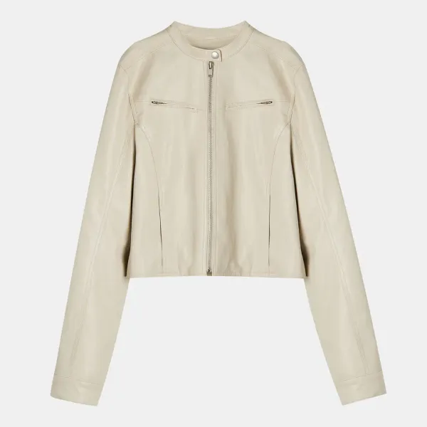 [스프링세일] [셀럽 착용] faux leather biker jacket (beige)