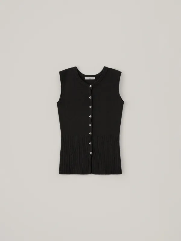 Cotton Line Knit Vest - Black