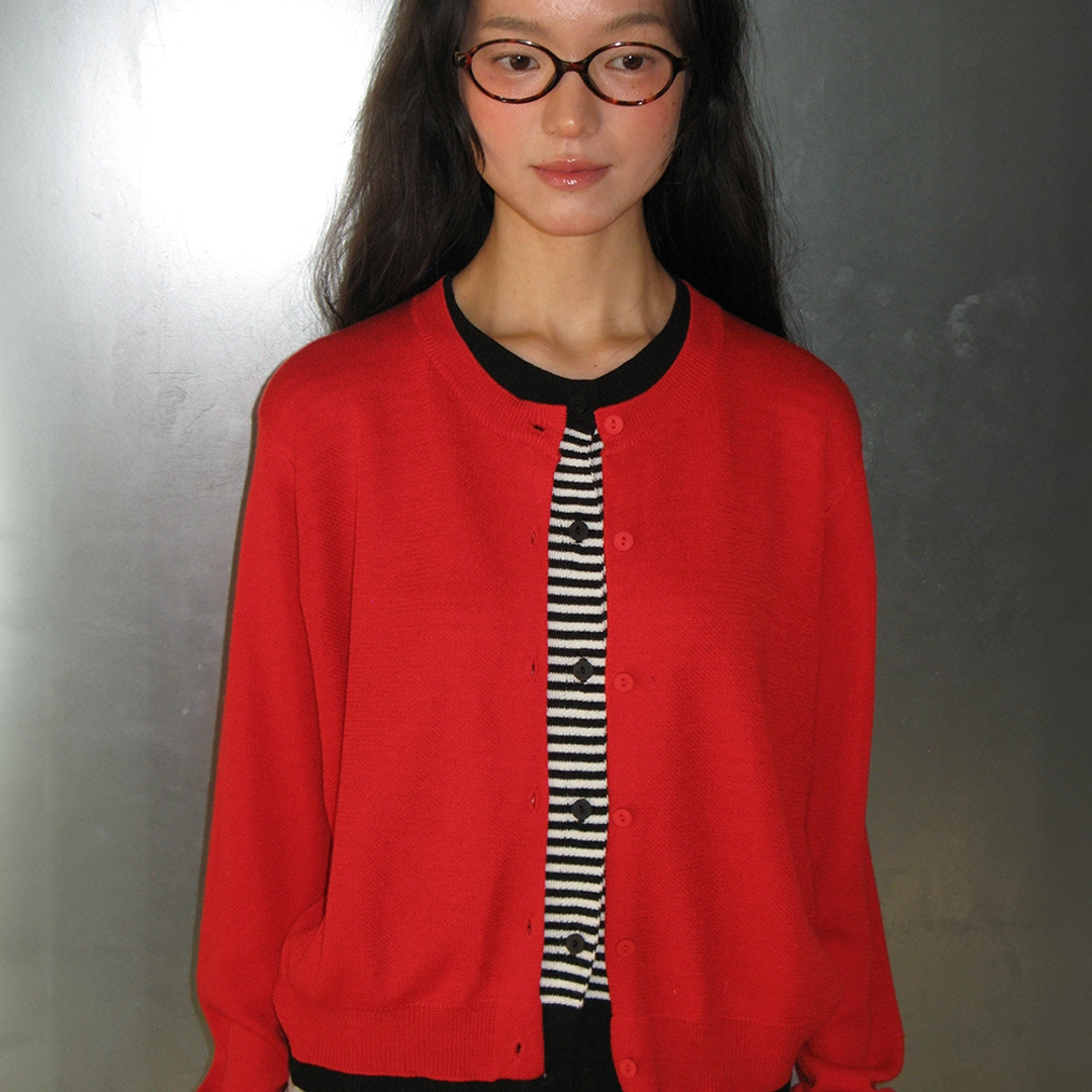 론론 STRIPE LAYERED KNIT CARDIGAN RED 상품 이미지 2