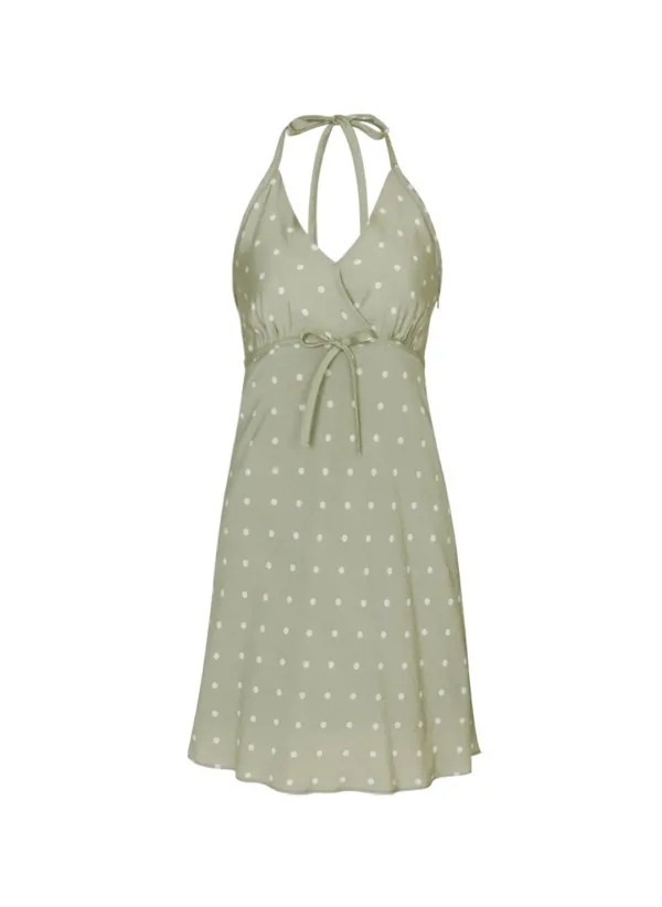 Dot Halter Dress (Light Khaki)