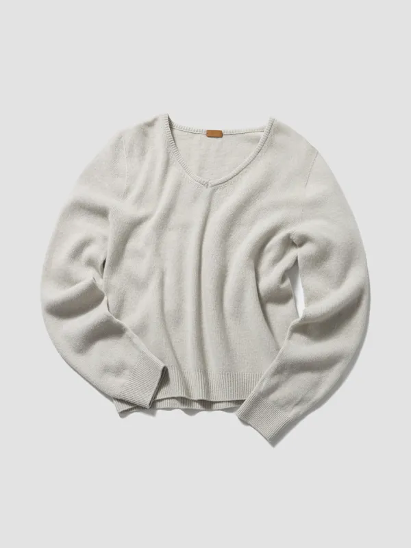 CASHMERE BLEND V-NECK PULLOVER [LIGHT GREY, DARK GREY]
