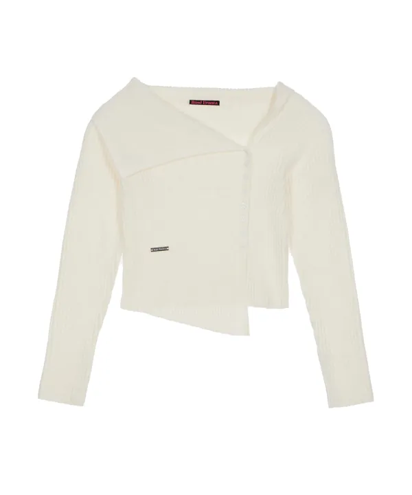 Unbalance Collar Button Knit [Ivory]
