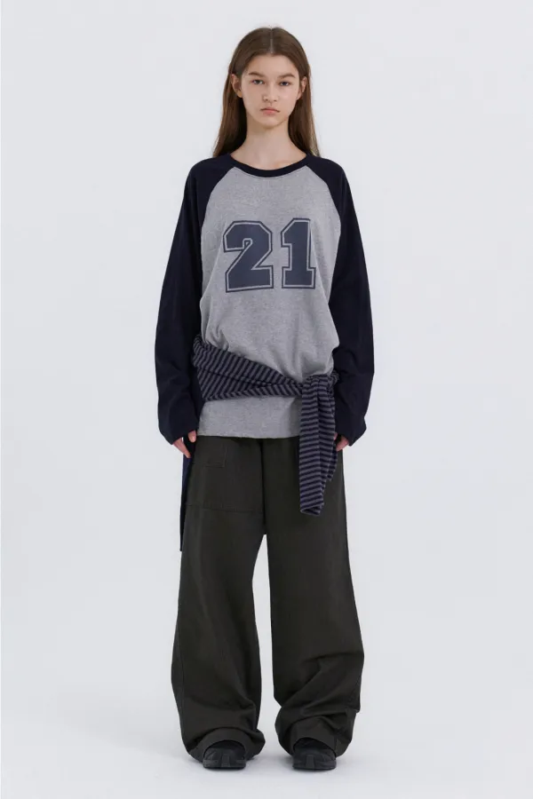 [Preview] 21 Logo Raglan Long Top - Grey(Navy)