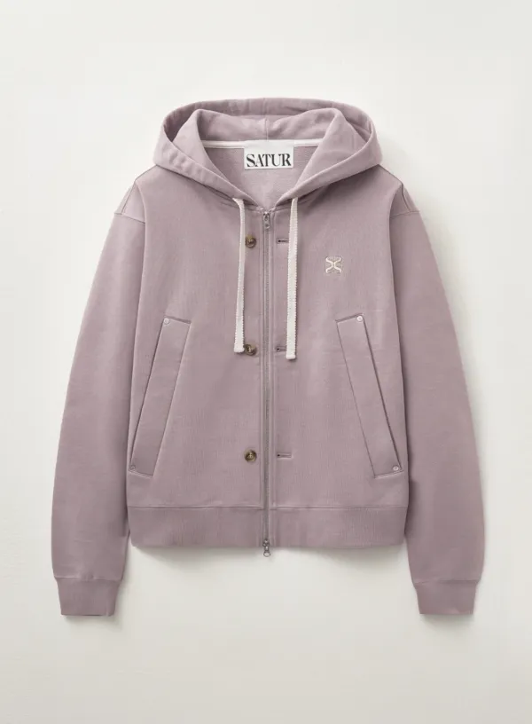 Teo Cotton All Day Hood Zip-up - Purple