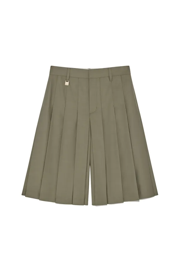 BERMUDA PLEATS SKIRT PANTS IN KHAKI