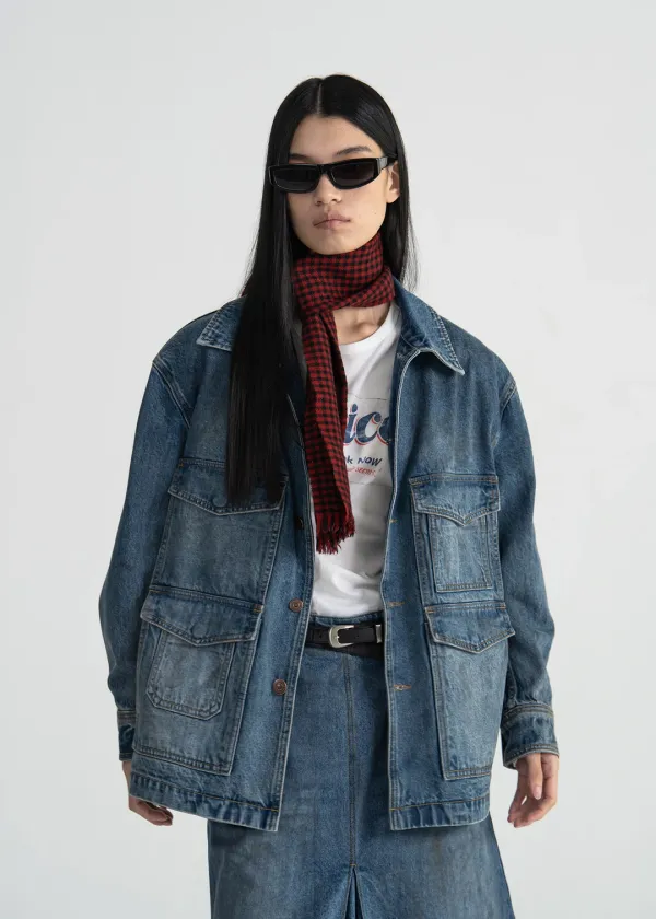 COVERALL VINTAGE WASHED DENIM JACKET - BLUE