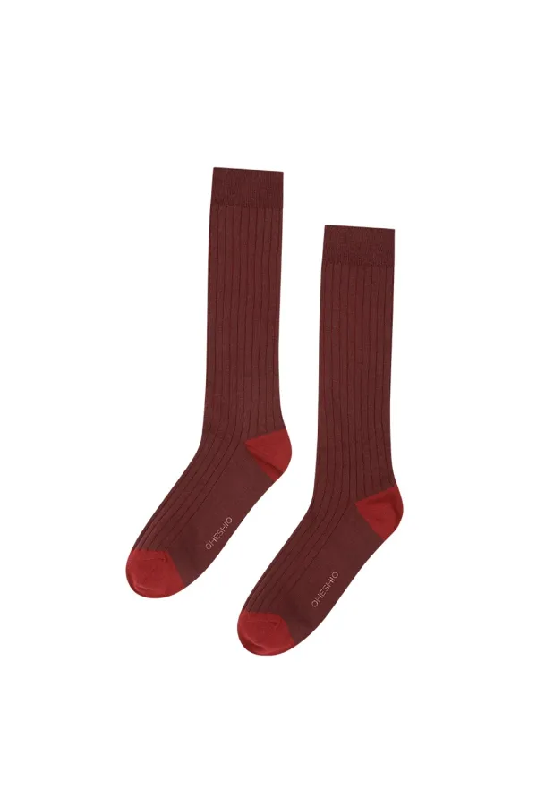 STRIPED RIB SOCKS, BURGUNDY