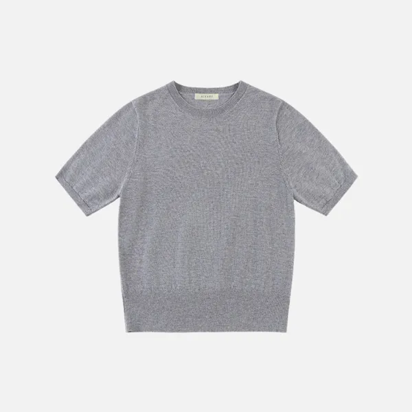 SIKN2184 베이직 라운드넥 반팔 니트_Melange gray