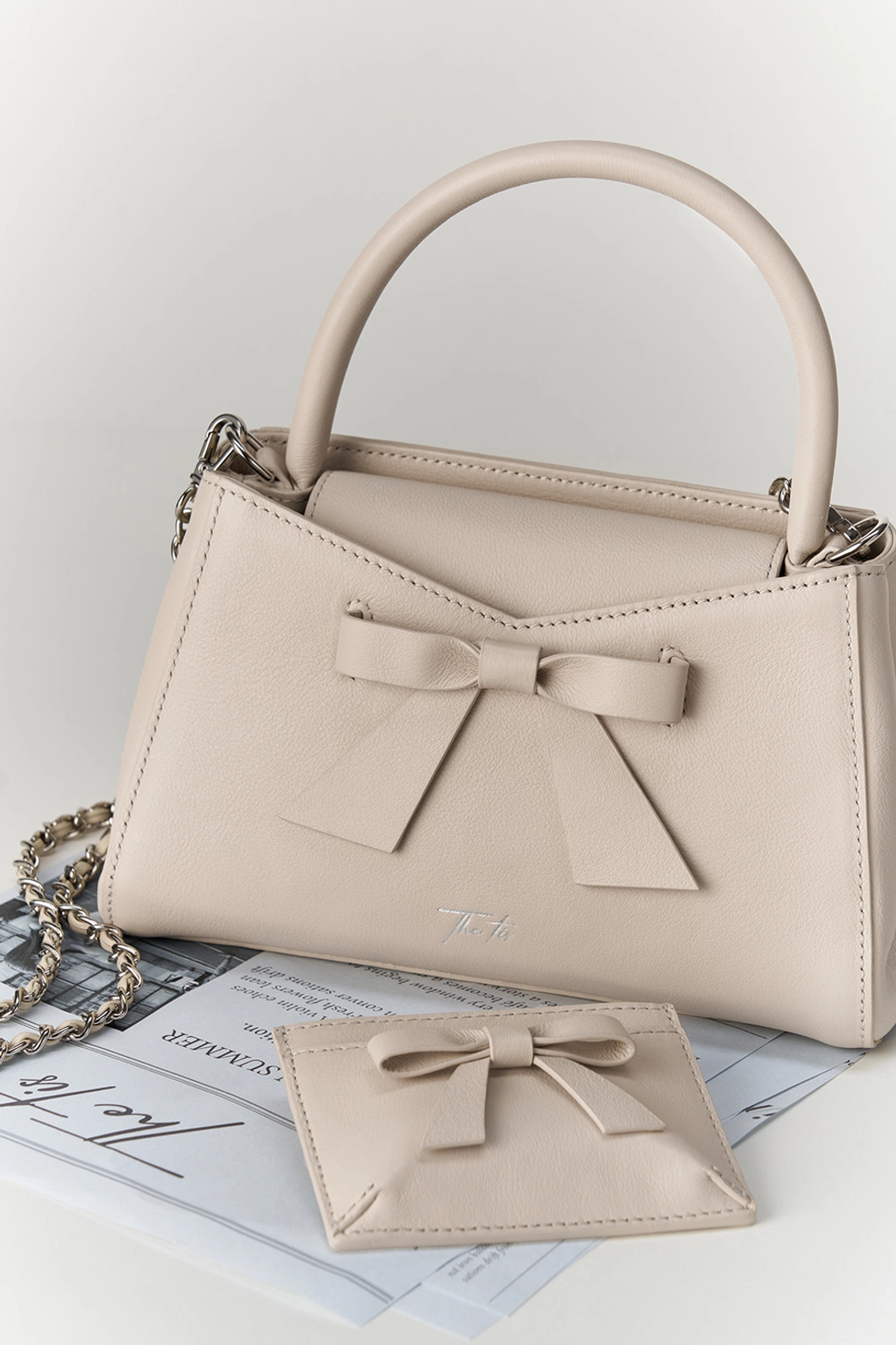 더티스 [Italian Leather] Tis Bow Mini Bag (Beige) 상품 이미지 3